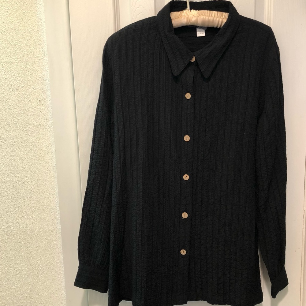 Magellan Lightweight Black Travel Tunic Blouse Shirt Button Front Sz MP